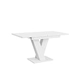 MEBLINI Esstisch Ausziehbar - Esszimmertisch Modern - Küchentisch - Säulentisch - Ausziehtisch - Dining Table - Esszimmertische - 120-160x80x75cm - MASIV - Weiß Matt