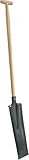 Drainagespaten mit T-Griff Holzstiel, 52 cm Blatt, 90-115 cm Stiellänge, Schwarz/Silber (100 cm T-Griff stiel)