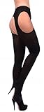 Mikrofaser 60 STRIPPANTY Strumpfhose OFFEN im Schritt Strapsstrumpfhose, Schwarz, Large / X-Large