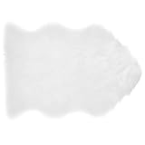 Weicher weißer Kunstteppich, 60 x 90 cm, Plüsch, Schaffell, rutschfeste Unterseite für Betten und Stickstoffe