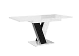 PROROOM FURNITURE - Malvi - Esstisch Ausziehbar auf 160 cm - 120x80x75 cm - Modern - Dinner Table - Esszimmertisch - Tisch für Esszimmer, Wohnzimmer - Ausziehtisch - Weiß Hochglanz/Schwarz Hochglanz