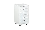 Inter Link – Rollcontainer – Rollcontainer mit 6 Schubladen – Bürocontainer - Rollschrank – Rollwagen – Schubladenkommode - Massiv Kieferholz – Weiß Lackiert - 35 x 40 x 65 cm - Simon