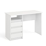 KOMTO Schreibtisch mit Schubladen - Bürotisch Computertisch Klein Arbeitstisch Büro PC-Tisch Kinderschreibtisch mit Stauraum | Moderner Schreibtisch Weiß | Oslo 110 x 50 x 74 cm