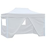 Partyzelt Faltbar mit 4 Seitenteilen 3x4,5 m Weiß, Wasserdicht UV-beständig, Stahlrahmen, für Garten Events, Outdoor Canopy Gazebo