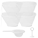 APOMOONS 4 Stück Nussmilchbeutel mit 1 Sieb Klein und Pressbalken, Käsetuch Passiertuch Wiederverwendbar mit Kordelzug, Fein Passiersieb Abseihtuch für Käse Fruchtsaft Mandel Joghurt Wein Tofu Kaffee