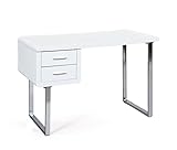 Inter Link – Schreibtisch weiß Hochglanz – MDF lackiert - moderner weißer Schreibtisch – mit 2 Schubladen – Mit Metallgestell – B:120 x T:55 x H76cm - Claude