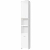 Casaria® Badezimmerschrank 30cm Breit Hochschrank Weiß 6 Fächer Verstellbar 2 Türen Mit Magnetverschluss Stehend Bad Regal Badmöbel Schmal Holz