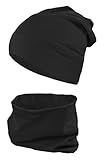 TupTam Jungen Beanie Mütze und Schlauchschal 2er Set, Farbe: Schwarz, Hat Size: 54