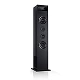 auna Karaboom 100-2.1 Lautsprechersystem, Turmlautsprecher, 2.1 Lautsprecher, Standlautsprecher, 120 Watt max. Bluetooth, USB Port, MP3, AUX-In, inkl. Tablethalter, schwarz