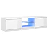 vidaXL TV Schrank mit LED-Leuchten Lowboard Sideboard Fernsehschrank Fernsehtisch TV Möbel Tisch Board HiFi-Schrank Hochglanz-Weiß 140x40x35,5cm