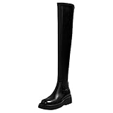 Stoffturnschuhe Damen Stiefel Festival Stiefel Zehenplattform Farbe über den modischen Stiefeln, kniefest, rund (54 cm) Damenstiefel aus Stoffturnschuhe Damen Stiefel Festival Stiefel (Black, 42)