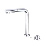 Schwarze ausziehbare Küchenarmatur, Messing, Schwenkmischer, 2 Löcher, Warm- und Kaltwasser-Wasserhahn, modernes Design für einfache Reinigung und stilvolles Küchen-Upgrade