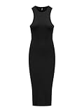 ONLY Damen Figurbetontes Bodycon-Kleid Geripptes Midi Dress Ärmellos, Farben:Schwarz, Größe:M