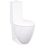 vidaXL WC Keramik Toilette Badezimmer Rund Senkrechter Abgang Soft-Close-Mechanismus Toilettensitz WC-Sitz Absenkautomatik Bad Weiß