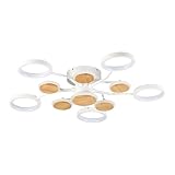 meibeileil Ring Dimmbar Led Deckenleuchte,Modern Groß Wohnzimmerlampe Semi Flush Mount Deckenlampe,Rund Nordische Holz Flach Decke Kronleuchter mit Fernbedienung Schlafzimmer Lamp(11Lichter,Weiß).