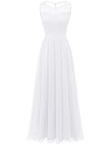 Dressystar 0046 Abendkleid Basic Chiffon Spitzen Ärmellos Brautjungfernkleider Bodenlang Weiß XL