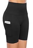 COTOP Laufhose Kurz Damen, Tights Sporthose Kurze mit Tasche, High Waist Leggings Shorts Sommer, Blickdicht Elastisch Yogahosen für Gym/Fitness/Jogging/Radfahren/Biker(Schwarz, M)