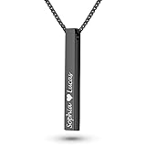 Mister Boncuk® CubiChain Kette mit Gravur - aus rostfreiem Edelstahl - Namenskette mit Geschenkbox - Quader Anhänger - Personalisiert mit Wunschgravur - Unisex (Schwarz)