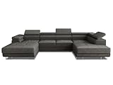 Sofnet Wohnlandschaft Caris U mit Schlaffunktion und einstellbare Kopfstützen, Ecksofa mit Zwei Bettkästen, Couch, Sofa, Bettsofa (Graphit (Kronos 22), Ecksofa Links)