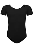 BALAYSIER Ballettkleidung Mädchen-Damen, Turnanzug Kurzarm Baumwolle Gr-100-170 Ballett Trikot Gymnastikanzug Tanzbody(Schwarz, 130)