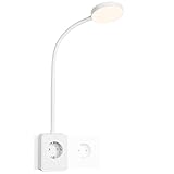 ENUOTEK LED Wandleuchte Wand Leselampe Weiß mit Stecker und Steckdose, Schlafzimmer Steckdosenlampe Touch Dimmbar, 3 Stufen Beleuchtungsfarben, Nachttischlampe mit Typ C und USB Ladeanschluss