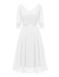 Dressystar Damen Hochzeitskleid A Linie Glitzer Kleid Damen Party Pailletten Schalärmel V-Ausschnitt Kurz Brautkleider Hochzeit Weiß XXL