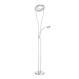 LeuchtenDirekt dimmbare LED Stehlampe mit Leselampe | LED Deckenfluter aus Edelstahl mit verstellbarem Lesearm | moderne Stehleuchte, warmweiss für Wohnzimmer, Büro und Schlafzimmer