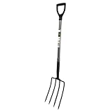 Land-Haus-Shop Grabegabel mit Schwanenhals Spatengabel Forke Stahl massiv schwarz 4 Zinken Holzstiel mit Fiberglas Ummantelung und D-Griff Garten Grabe Spaten Gabel Metall