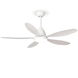 FENGYUN ELE Deckenventilator mit Beleuchtung, 132cm Weiße Deckenventilator mit Licht und Fernbedienung, Umkehrbare DC Motor-5 Flügel-3 Farben- 6 Geschwindigkeiten -Timer, für Schlafzimmer Wohnzimmer