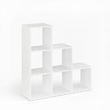 KOMTO Treppenregal Stufenregal - Raumteiler Regal Bücherregal mit 6 Fächern 30x30 cm Würfelregal | Bookshelf Weiß Vexo