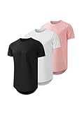 JMIERR 3 Pack T Shirt Herren Sommer Basic Longline T-Shirt Baumwolle Slim Fit Hemd Kurzarm Sportwear XL