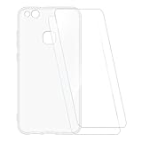 ESCAMOT Bedruckte Hülle + 2 Glas Schutzfolie Kompatibel mit Huawei P10 Lite, Stoßfeste Weiche Cover und HD Klare Tempered Glass Folie (Durchsichtig)