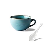 Große Tasse 700 ml Keramik Kaffeebecher Müslischalen mit Griff für Müsli, Suppe, Ramen, Salat, Tee (Blau)
