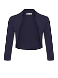 Damen Bolero Festlich Strickjacke Elegant Schulterjacke 3/4 Ärmel Kurz Top (708), Grösse:XL, Farbe:Blau