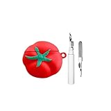 CaseGame süße Hülle, kompatibel mit Airpods Pro/Pro 2, mit Reinigungsset, weiches Silikon, 3D-Cartoon-Tomaten-Design, stoßfeste Abdeckung für Damen