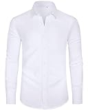 J.VER Hemd Herren Langarm Bügelfrei Business Hemd Regular Fit Anzug Freizeithemden Elastiscer Modische Herren Hemden,Weiß,M