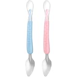BESTonZON 2 Stück Fruchtpüree Schaber aus Edelstahl und Silikon Doppelseitiger Fütterlöffel für Babys Frei Leicht und Kompakt für Unterwegs