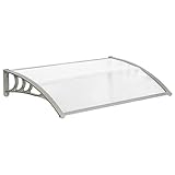 Bonnlo Vordach für Haustür 120×80cm,Transparent Polycarbonat Pultvordach,5mm Überdachung für Sonnenschutz Regenschutz UV-Schutz, Aluminium Türdach für Terrasse Garten Garage(Grau)