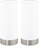 EGLO Tischlampe Damasco 1, Deko Tischleuchte, kleine Nachttischlampe aus Metall und Glas in Silber und Weiß, E27 Fassung (Packung mit 2)