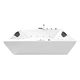 Basera® Classic Indoor Whirlpool Badewanne Naxos mit 24 Massagedüsen, Wasserfall, LED-Ambiente, Touchpanel, Bluetooth und Radio (200 x 90 x 62 cm)