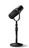 Shure MV7+ Podcast Mikrofon mit Mikrofonständer-Verbessertes Audio, LED-Touchpanel, USB-C- und XLR-Ausgänge, Auto-Level-Modus, digitaler Pop-Filter, Halleffekte, Podcasting, Streaming - Schwarz