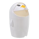 GRIRIW Niedriger Kleiner Mülleimer mit Deckel Pinguin Design Kompakter Schreibtisch Papierkorb für Kinderzimmer Büro und Badezimmer Rutschfester Boden Weiß