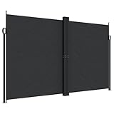 Seitenmarkise mit Zubehör und Metallrahmen, Ausziehbar Doppel seitenmarkise für Balkon, Garten, Reißfestigkeit, Schwarz 200x1200 cm Polyester