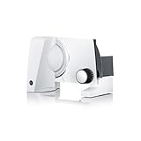 GRAEF S10001 - Elektrischer Allesschneider SKS100, Made in Germany, Edelstahl-Wellenschliffmesser Ø 170 mm, Schnittstärke 0-20 mm, Energiesparmotor 170 W, Platzsparend, Kindersicherung, Metall, Weiß
