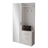 Mirjan24 Garderoben-Set Epic, praktische Wandgarderobe mit 2 Kleiderhaken, Schrank und Schuhschrank geeignet als Flurgarderobe (Alpenweiss)