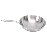 SUPYINI Edelstahl-Wok, 304-Antihaft-Rührpfanne in Lebensmittelqualität mit Aluminium für Induktion, Gas, Elektro, Spülmaschinenfest (34CM)