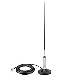 Bingfu Hohe Verstärkung Mobile Amateurfunk-Glasfaser-Antenne Auto-LKW-Amateur-Zwei-Wege-Radio Dual Band VHF UHF 136-174 MHz 400-460MHz Anti-Rost-Antennen mit Magnetfuß 5m Kabel