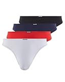 bruno banani Herren Strings Bale - 4er Set - Atmungaktive Mikrofaser - Hohe Bewegungsfreiheit - Niedrige Bundhöhe schwarz/Marine/rot/weiß, L