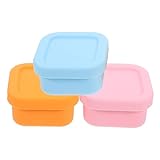 Zerodeko 3 Stück Teiliges Silikon Nahrungsaufbewahrungsset Kühlschrankdosen für Snacks Süßigkeiten Gemüse Blau Orange Faltbare Frischhaltedosen mit Deckel