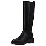 VAN HILL Damen Klassische Stiefel Blockabsatz Schuhe Profilsohle Boots Absatzschuhe Freizeitschuhe 201156 Schwarz Total 40